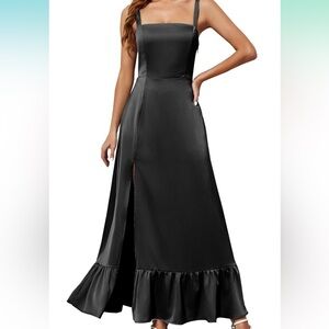 Black Lace back dress. Satin Material. Elegant. Ankle length
